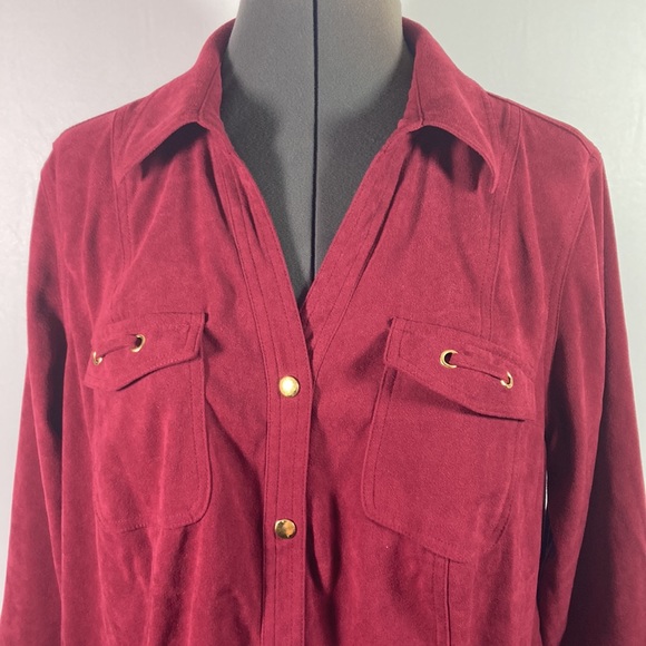 JM Collection Woman Goldtone Button Front  Wine Colored Jacket Size 0X - Picture 2 of 10